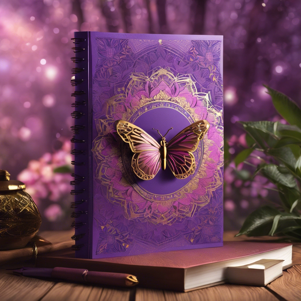 dziennik wdzięczności fioletowy ze zlotym motylem